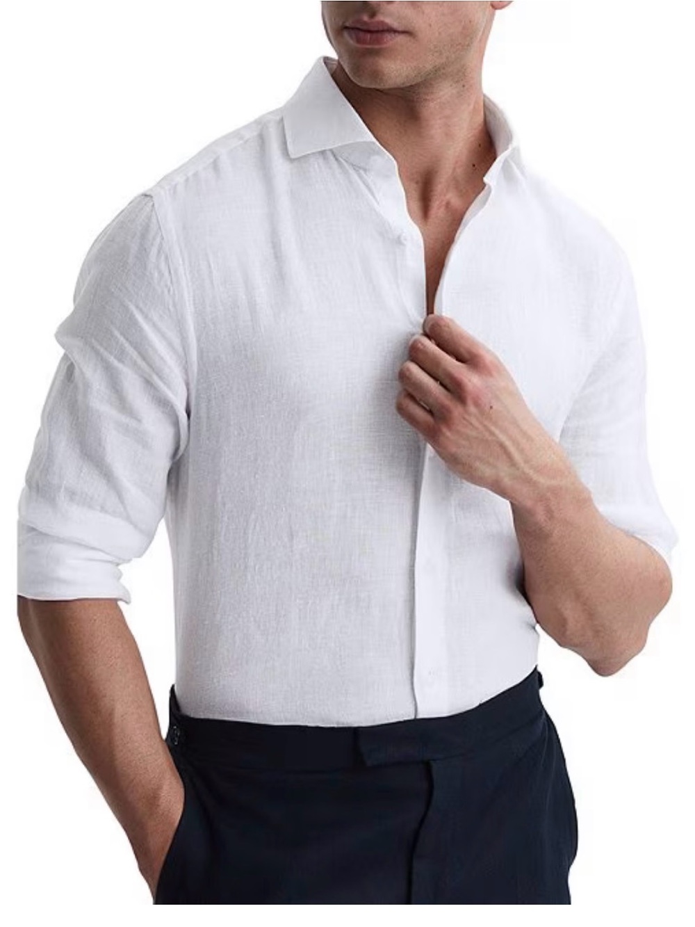 Reiss White Long-Sleeve 100% Linen Shirt